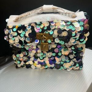 Kurt Geiger Iridescent Sequin Crossbody Bag with Gold Hardware